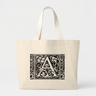 Grand Tote Bag Lettre A Monogramme Médiéval Art Nouveau