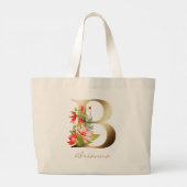 Grand Tote Bag Lettre B Élégant Monogramme Floral Or (Dos)