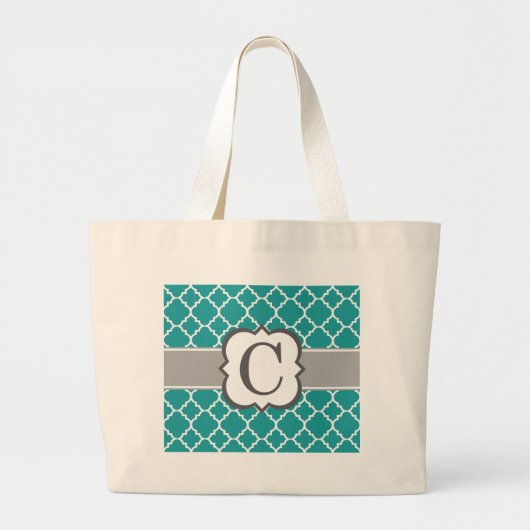Grand Tote Bag Lettre bleue turquoise C Quatrefoil de monogramme (Devant)