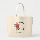 Grand Tote Bag LETTRE Florale Moderne MONOMOBILE C (Devant)