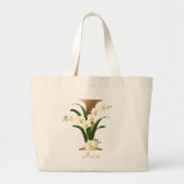 Grand Tote Bag Lettre I Élégant Monogramme Floral Or  (Devant)