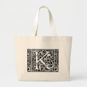 Grand Tote Bag Lettre K Monogramme médiéval Art Nouveau