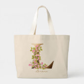 Grand Tote Bag Lettre L Élégant Monogramme Floral Or (Dos)