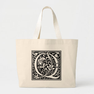 Grand Tote Bag Lettre Q Monogramme médiéval Art Nouveau