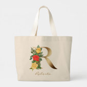 Grand Tote Bag Lettre R Élégant Monogramme Floral Or (Dos)