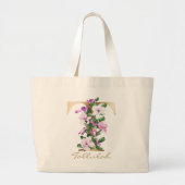 Grand Tote Bag Lettre T Élégant Monogramme Floral Or (Devant)