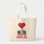 Grand Tote Bag Level Up Your Love, Retro Pixel Gaming Design (Devant)