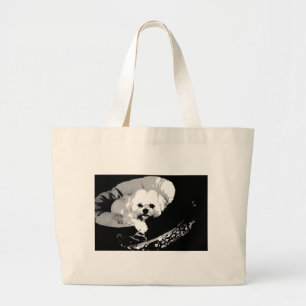 Grand Tote Bag Lhasa apso blond dans un panier pour chien