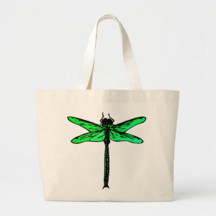 Grand Tote Bag libellule japonaise vintage, vert émeraude