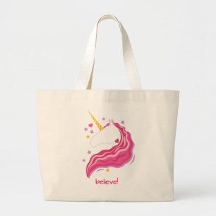 Grand Tote Bag Licorne magique rose personnalisée