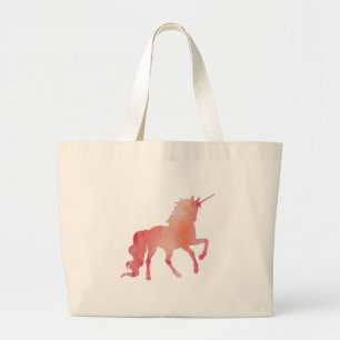 GRAND TOTE BAG LICORNE ROSE D'AQUARELLE DE PÊCHE AVEC DES NUAGES