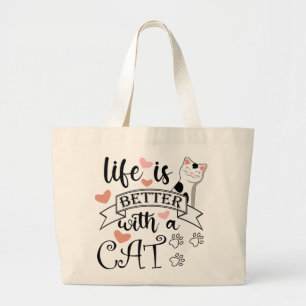 Grand Tote Bag Life is Better With a Cat quote slogan