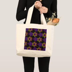Grand Tote Bag L'image à thème Hanukkah de SlipperyJoe's jaune do