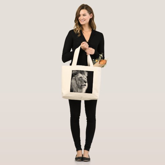 Grand Tote Bag Lion noir blanc (Devant (modèle))