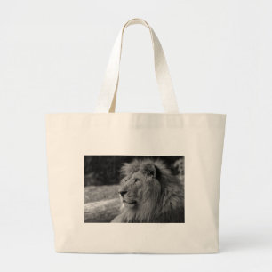 Grand Tote Bag Lion noir et blanc - Animal sauvage