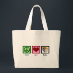 Grand Tote Bag Livres d'amour de paix<br><div class="desc">Encouragez l'amour de la lecture avec ce joli cadeau. Soutenez votre rat de bibliothèque,  bibliothécaire,  ou professeur !</div>