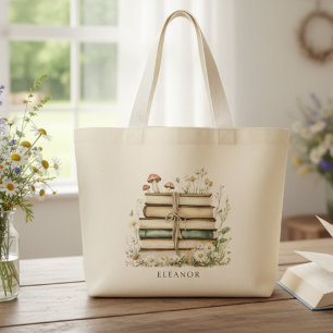 Grand Tote Bag Livres Floraux Vintage Aquarelle