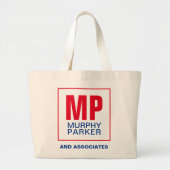 Grand Tote Bag Logo de Monogramme d'affaires bleu moderne (Devant)