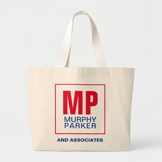 Grand Tote Bag Logo de Monogramme d'affaires bleu moderne (Devant)