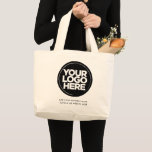 Grand Tote Bag Logo personnalisé et coton texte<br><div class="desc">Personnalisez facilement ce grand sac fourre-tout en coton avec votre propre logo, photo ou image d'entreprise personnalisée, et nom d'entreprise, slogan, site Web, réseau social, hashtags ou tout texte promotionnel. Pas de quantité minimale de commande et pas de frais de configuration. Les sacs fourre-tout personnalisés peuvent annoncer votre entreprise comme...</div>
