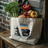 Grand Tote Bag Loon Couple coucher de soleil bleu