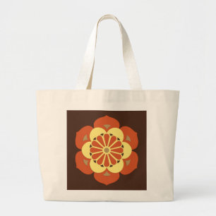 Grand Tote Bag Lotus Flower Mandala, Brown, rouille et jaune