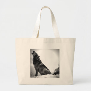 Grand Tote Bag Loup d'hurlement dans la neige