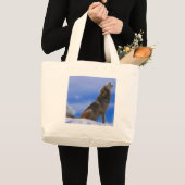 Grand Tote Bag Loup gris mis en danger par hurlement isolé (Devant (produit))
