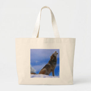 Grand Tote Bag Loup gris mis en danger par hurlement isolé