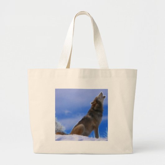 Grand Tote Bag Loup gris mis en danger par hurlement isolé (Devant)