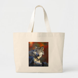 Grand Tote Bag Loup gris, photo numérique d'espèce menacée