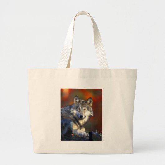 Grand Tote Bag Loup gris, photo numérique d'espèce menacée (Devant)