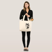 Grand Tote Bag Loup noir et blanc (Devant (modèle))