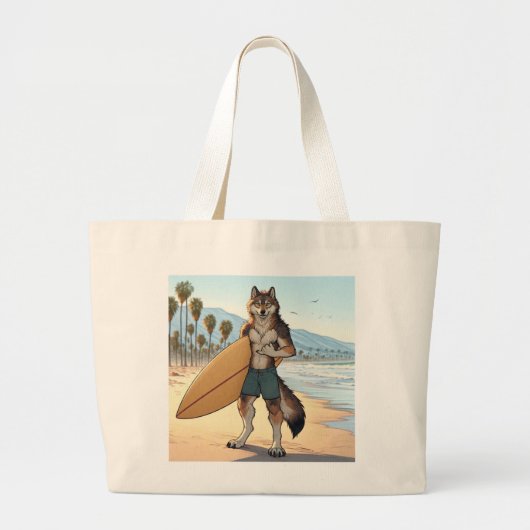 Grand Tote Bag Loup surfeur (Devant)