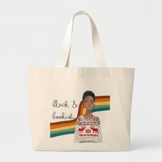 Grand Tote Bag Louveur de livre noir avec cheveux courts (Devant)