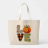 Grand Tote Bag LOVE - Citrouille mignon et lettres de points Polk (Dos)
