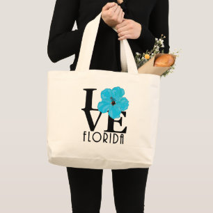 Grand Tote Bag LOVE Florida Blue Hibiscus