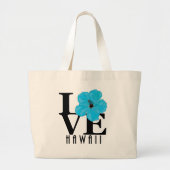 Grand Tote Bag LOVE Hawaii - Hibiscus bleu (Devant)