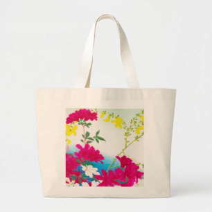 Grand Tote Bag Lys japonais - magenta, bleu jaune