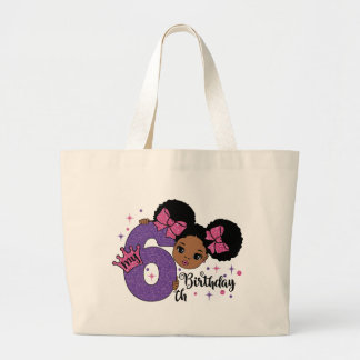 Grand Tote Bag Ma 6e fille Anniversaire Afro Hair Parties scintil