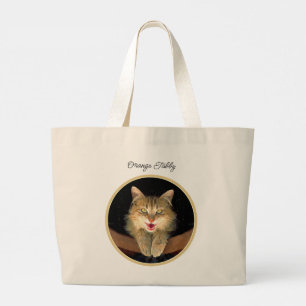 Grand Tote Bag Mad Tabby Chat Portrait Peinture Cute Art Original