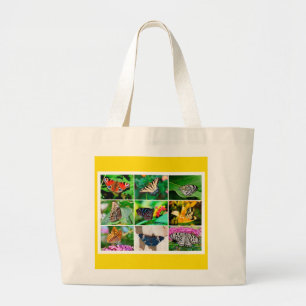 Grand Tote Bag Magnifique Papillons Collage, 9 Photos