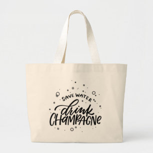 Grand Tote Bag Main de Champagne de boissons marquée avec des
