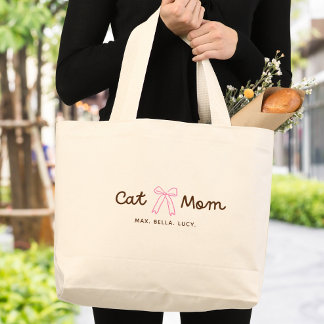 Grand Tote Bag Maman de Chat Mignon Personnalisé