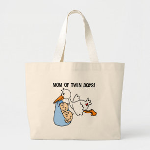 Grand Tote Bag Maman de cigogne des garçons jumeaux