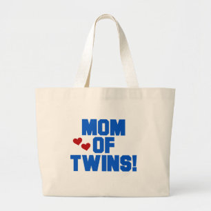 Grand Tote Bag Maman de maillots et cadeaux Twins-Blue Text