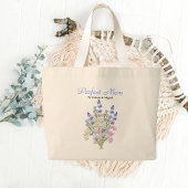 Grand Tote Bag Maman parfaite, Fleur sauvage aquarelle, Nom perso