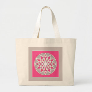 Grand Tote Bag Mandala motif en rose fushia, blanc et gris