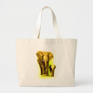 Grand Tote Bag Marche d'éléphant et d'éléphant de bébé