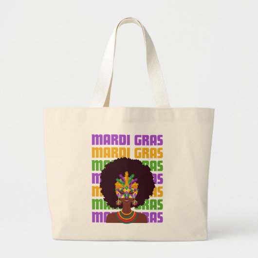 Grand Tote Bag MARDI GRAS Afro Queen (Devant)